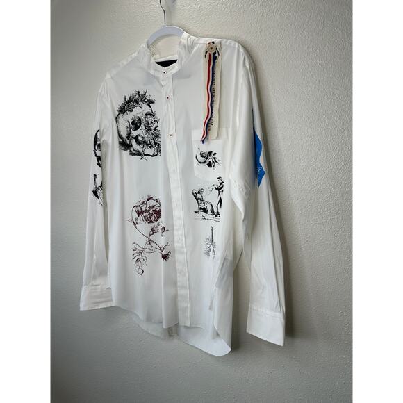 NWT Libertine Silk Screen Melange Deconstructed Mandarin Button Shirt L / XL - Picture 2 of 16